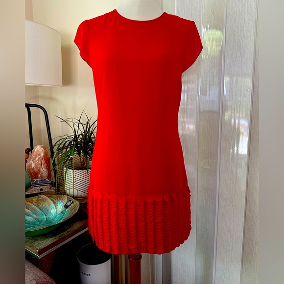 TED BAKER Women’s Red Cap Sleeve Circle Applique Hem Glana Mini Dress Size 1 - Picture 1 of 9